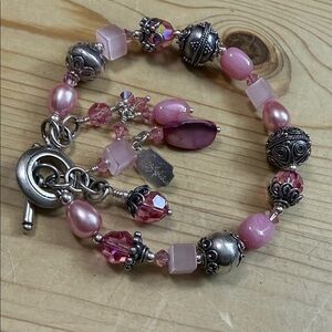 Tres Jolie Accessories Pink Multi-Bead Charm Bracelet